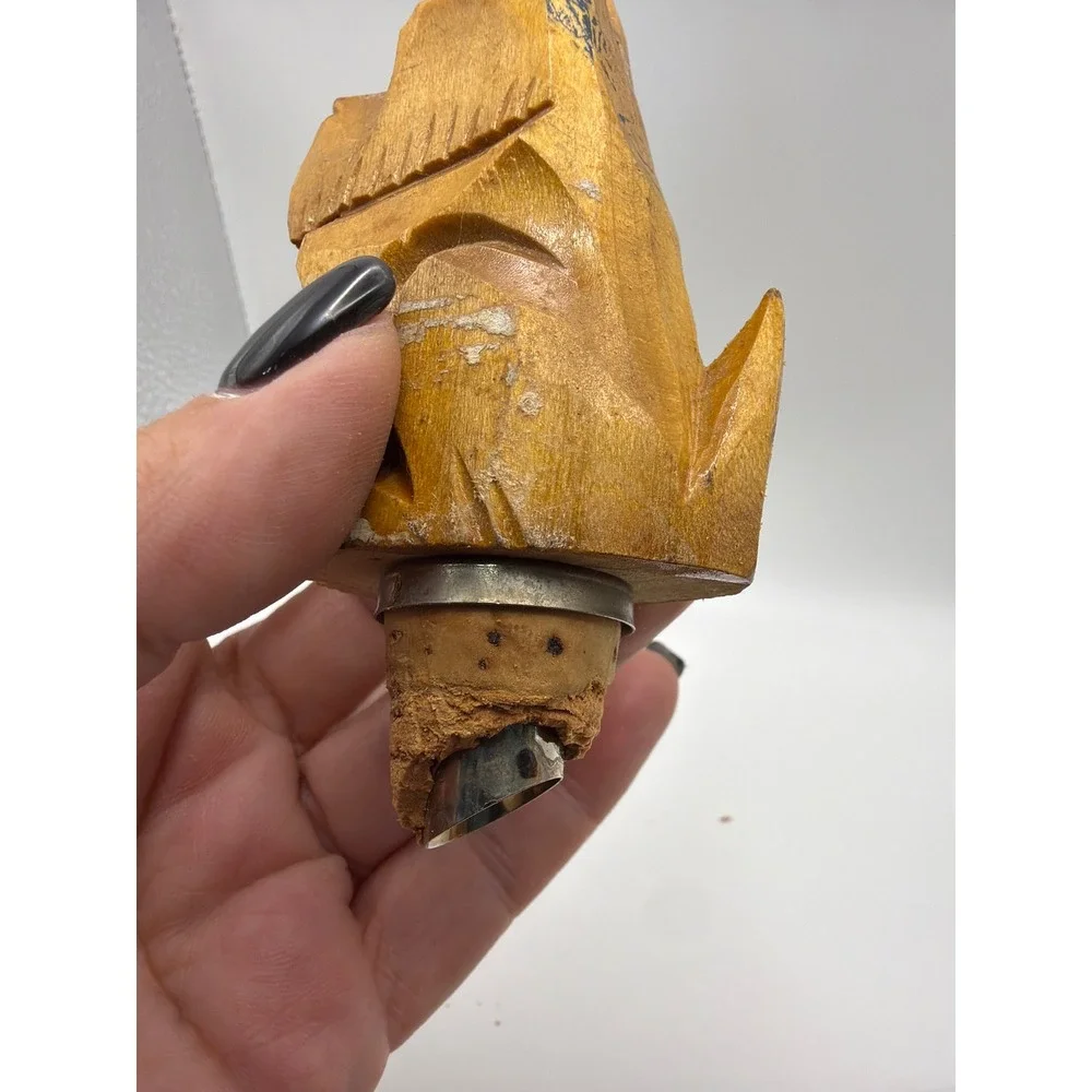 Vintage Hand Carved Wood Dog Bottle Stopper Set with Stand Scottie Folk Art